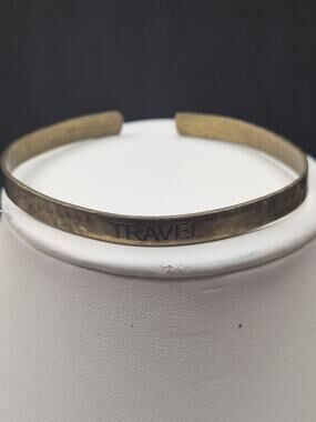 Hammered Brass Tone TRAVEL Inspirational Cuff Bracelet Boho Adjustable Bangle